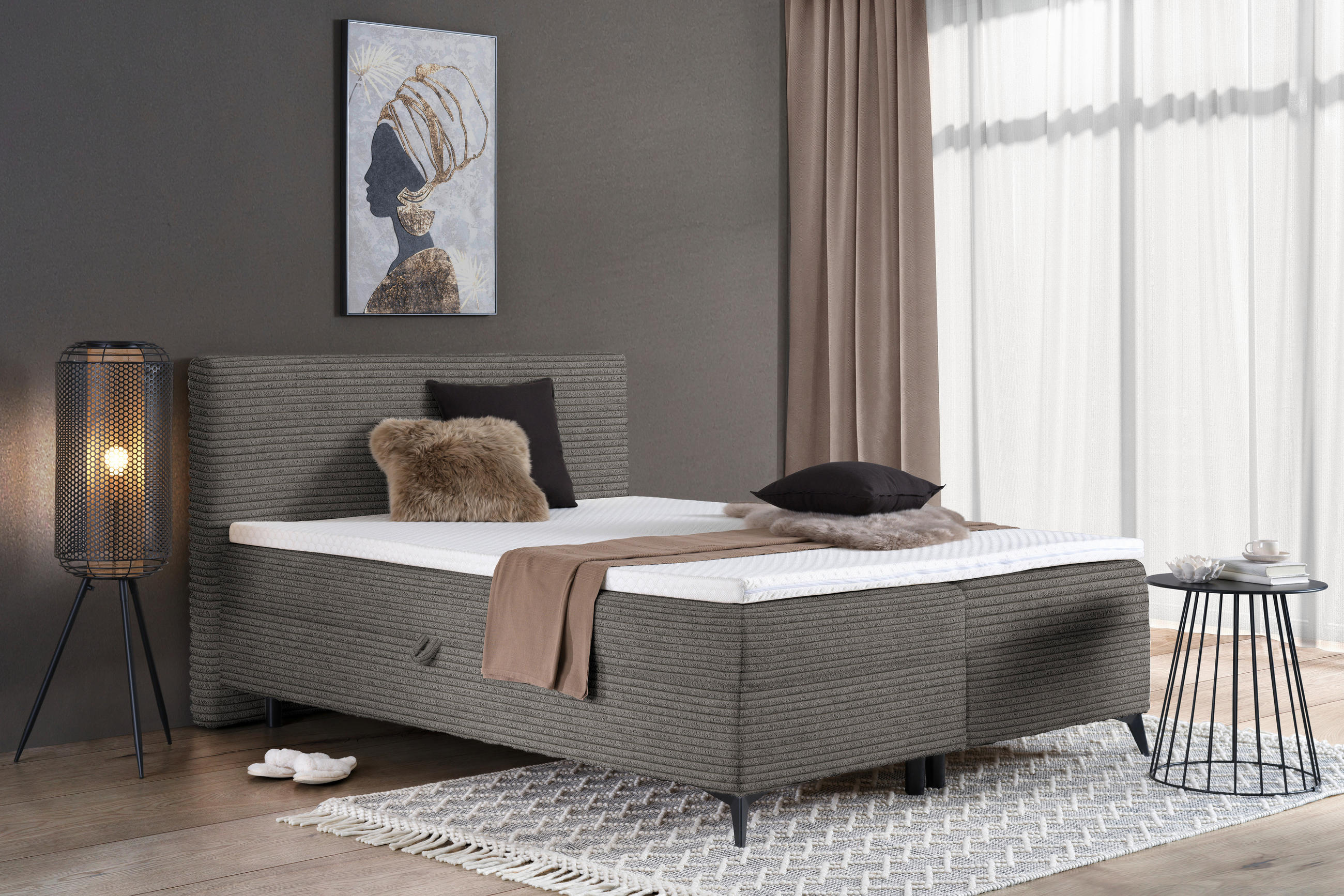 BOXBETT 140/200 cm  in Taupe  - Taupe/Schwarz, Design, Holz/Holzwerkstoff (140/200cm) - Xora
