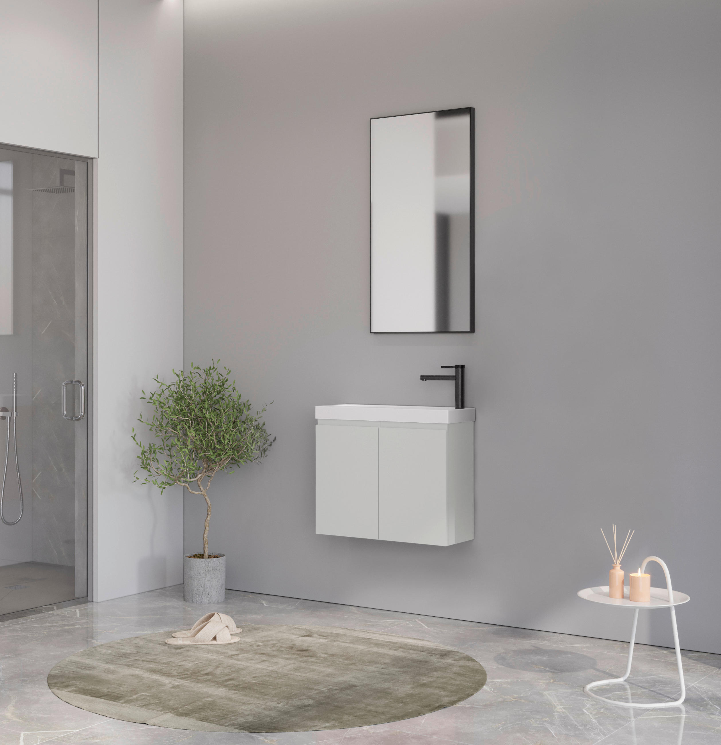 BADEZIMMER 3-teilig  in  - Kaschmir/Weiß Hochglanz, MODERN, Keramik/Holzwerkstoff (60/140/22cm) - MID.YOU