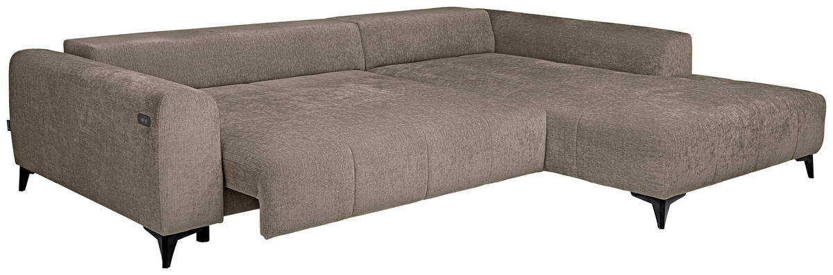 ECKSOFA Taupe Chenille  - Taupe/Schwarz, KONVENTIONELL, Kunststoff/Textil (279/222cm) - Hom`in