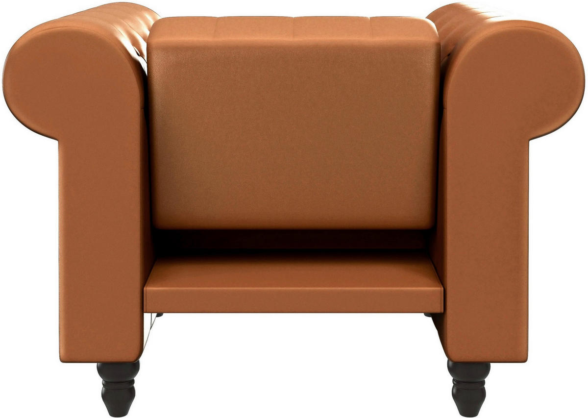 SESSEL in Lederlook Cognac  - Cognac/Schwarz, Basics, Holz/Textil (111/83/87cm) - Livetastic
