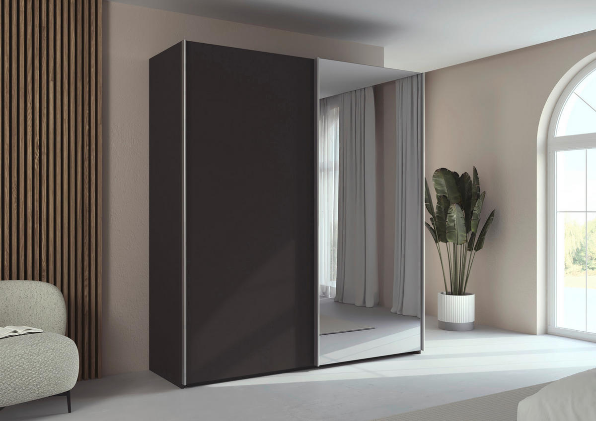 SCHWEBETÜRENSCHRANK 201/223/69 cm,  in Graphitfarben, Alufarben, 2 Tür(en)  - Alufarben/Graphitfarben, Basics, Glas/Holzwerkstoff (201/223/69cm) - Rauch Möbel