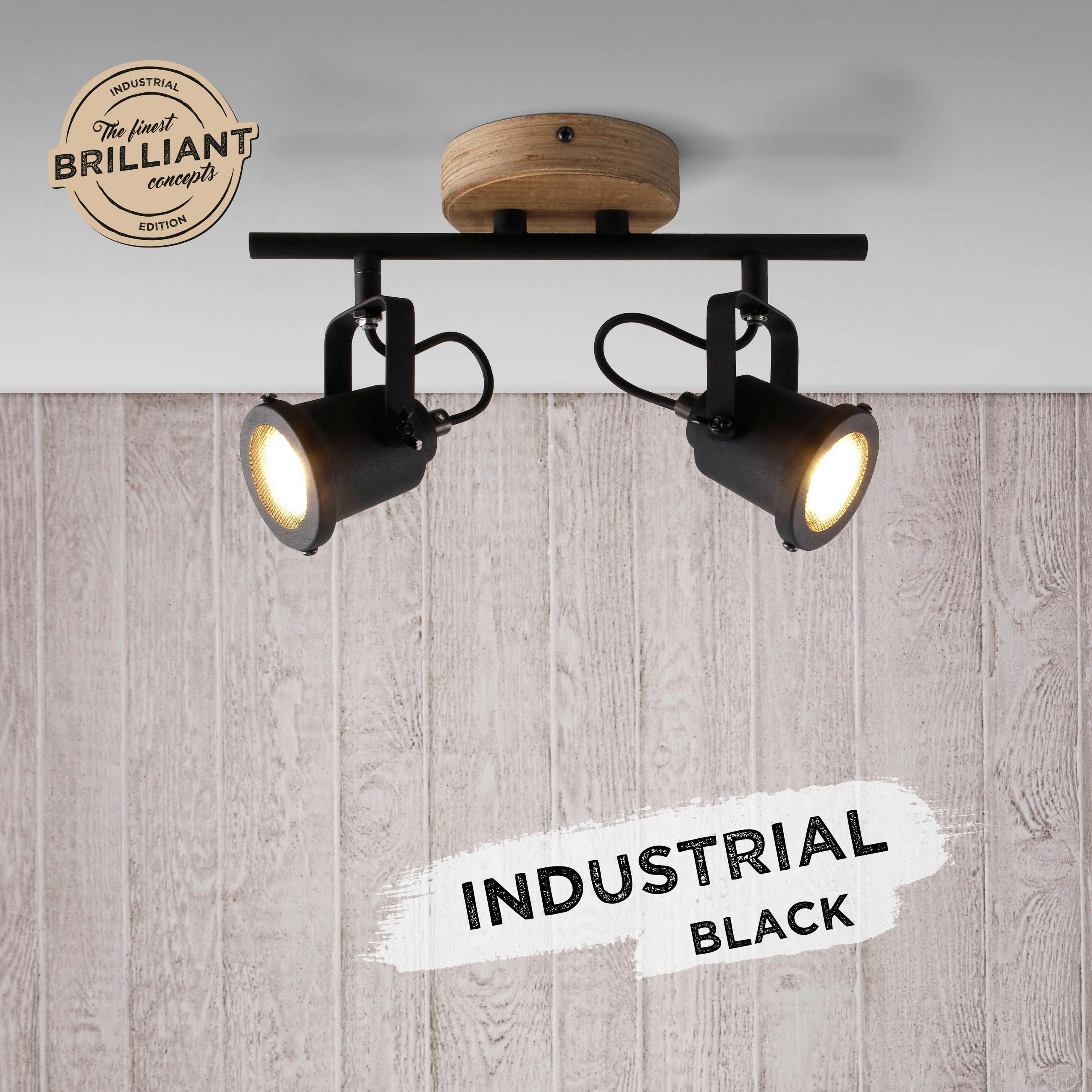 DECKENLEUCHTE Inge 30/17,5/12 cm   - Schwarz/Braun, Natur, Holz/Metall (30/17,5/12cm) - Brilliant