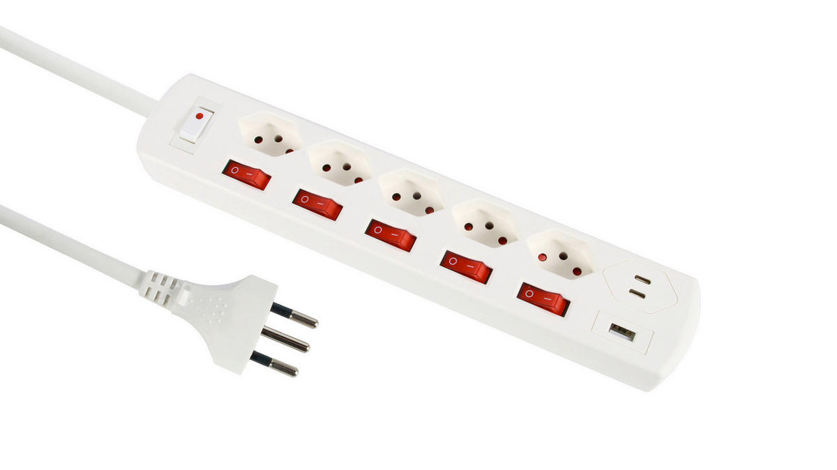 STECKDOSENLEISTE - Weiss, Basics, Textil (31/3,7/5,5cm) - Eglo