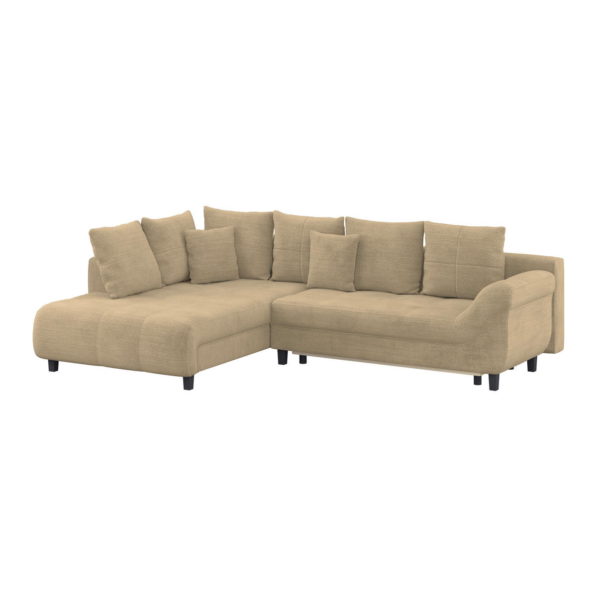ECKSOFA MENDOZA NEW Beige Chenille, Struktur Zierkissen, Rückenkissen, Bettkasten  - Beige/Schwarz, KONVENTIONELL, Textil (197/309cm) - MID.YOU