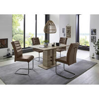 TISCHGRUPPE Schlammfarben, Sonoma Eiche  - Schlammfarben/Edelstahlfarben, MODERN, Textil/Metall (140 - 220/76/90cm) - MID.YOU