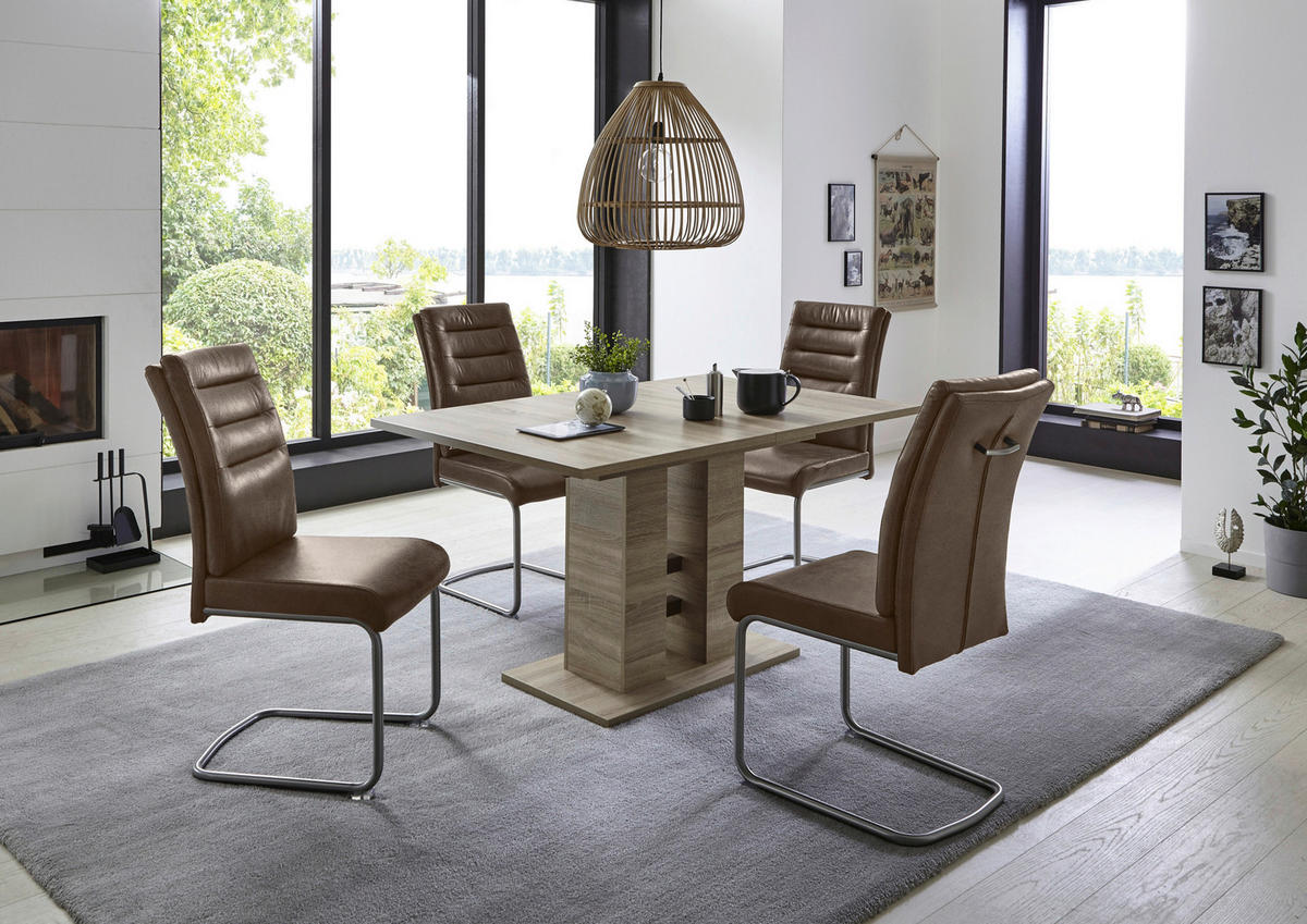 TISCHGRUPPE Schlammfarben, Sonoma Eiche  - Schlammfarben/Edelstahlfarben, MODERN, Textil/Metall (140 - 220/76/90cm) - MID.YOU