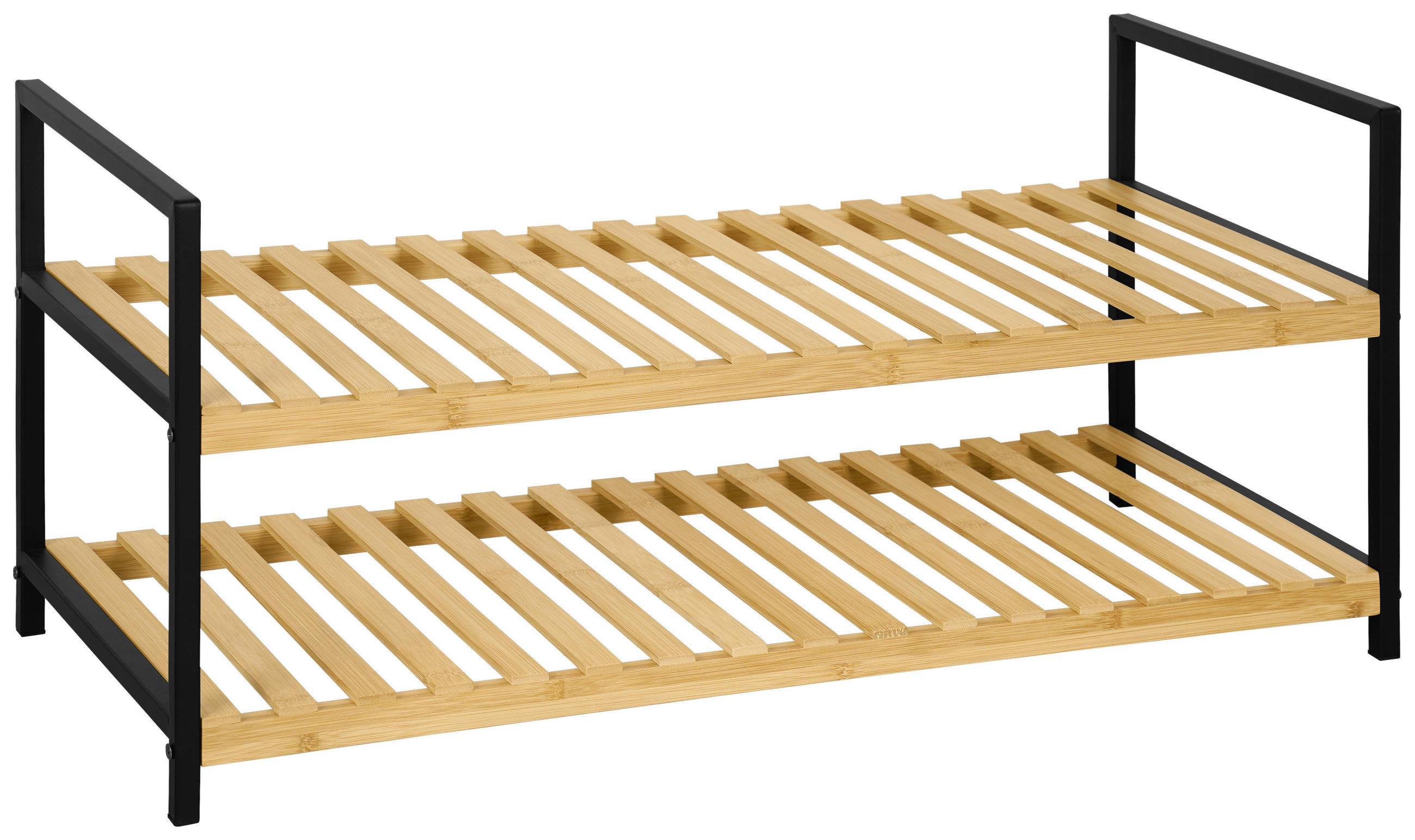 SCHUHREGAL Naturfarben, Schwarz  - Schwarz/Naturfarben, Basics, Naturmaterialien/Metall (70/32/30cm) - Carryhome