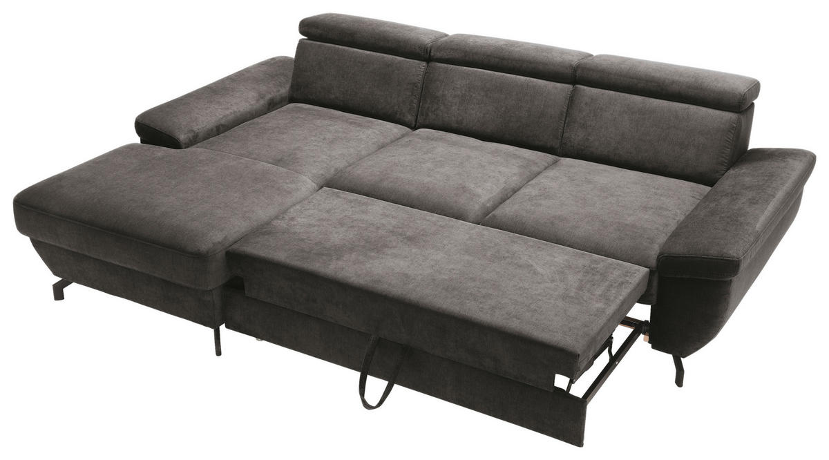 ECKSOFA in Velours Anthrazit  - Anthrazit/Silberfarben, MODERN, Textil/Metall (182/262cm) - Trendmanufaktur