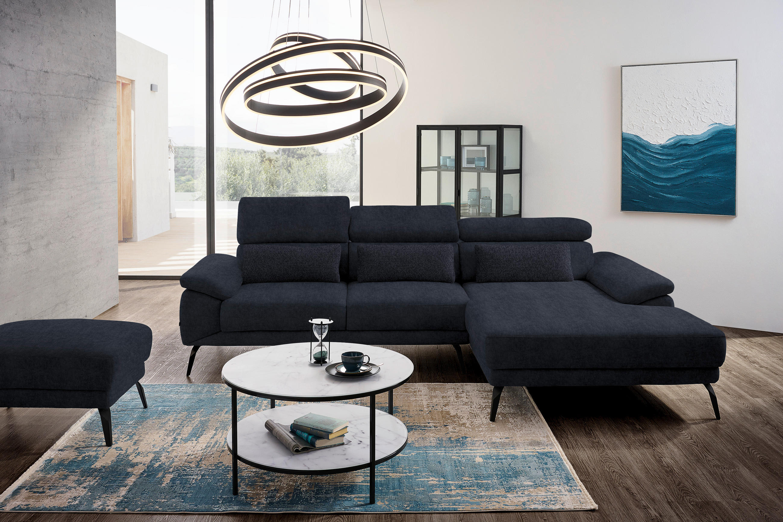 ECKSOFA Dunkelgrau Velours  - Dunkelgrau/Schwarz, Design, Textil/Metall (295/187cm) - Novel