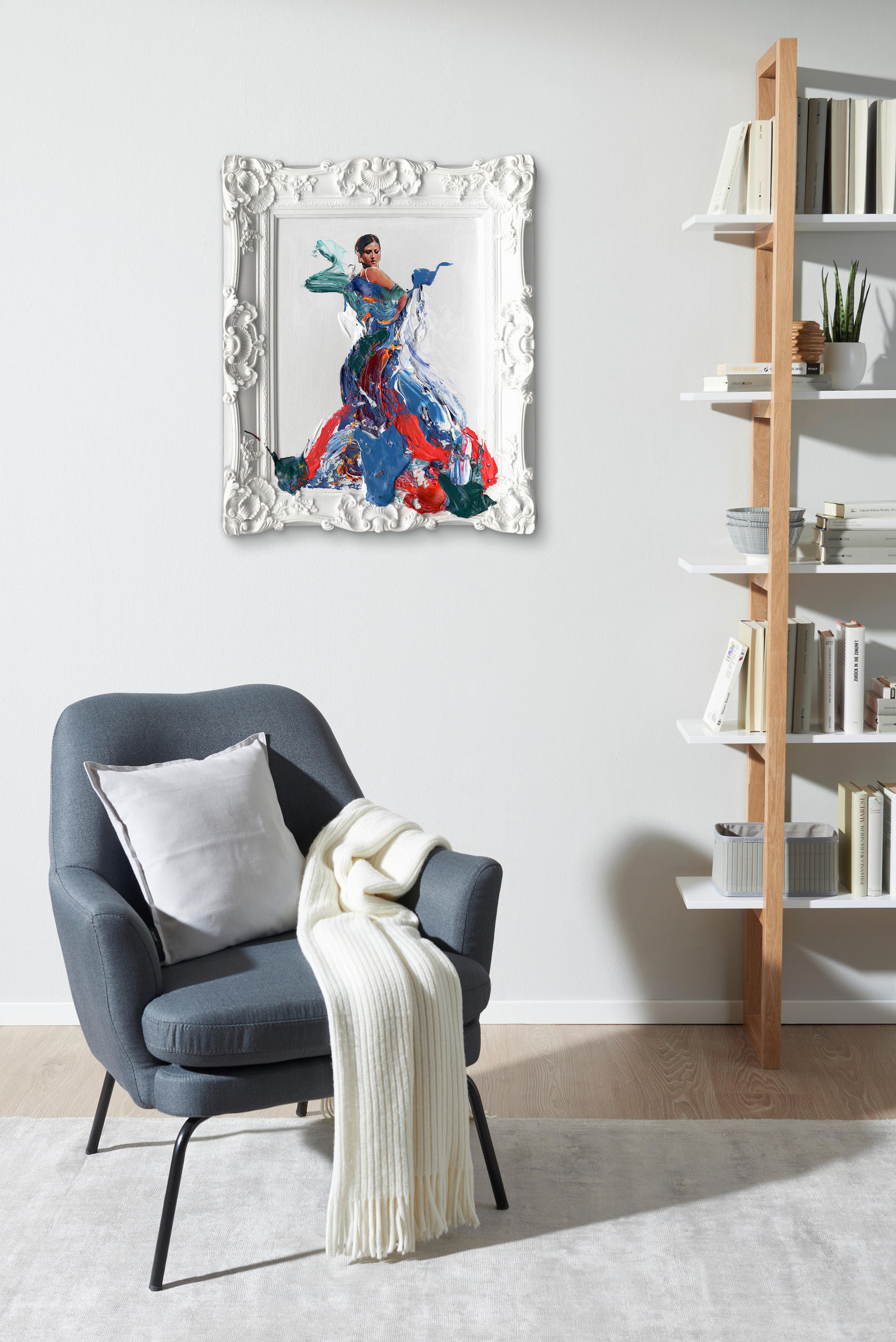 ÖLGEMÄLDE 60/70 cm  - Blau/Rot, Trend, Papier/Kunststoff (60/70cm) - Monee