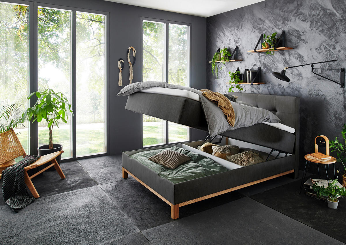 BOXBETT 120/200 cm,  in Anthrazit, Topper, H3 = fest  - Eichefarben/Anthrazit, MODERN, Holz/Textil (120/200cm) - Livetastic