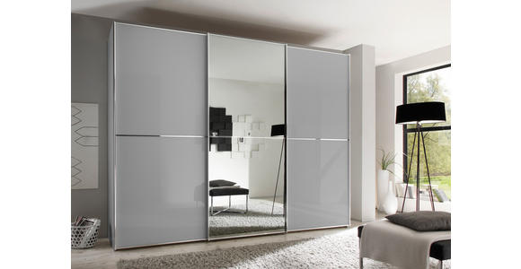 SCHWEBETÜRENSCHRANK 280/222/68 cm 3-türig Hellgrau - Chromfarben/Hellgrau, Design, Glas/Holzwerkstoff (280/222/68cm) - Moderano