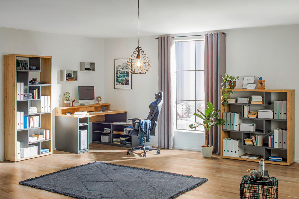 KOTNA PISALNA MIZA leseni material antracit, barve hrasta  - barve hrasta/antracit, Trend, leseni material (160/92,4/120cm) - Carryhome