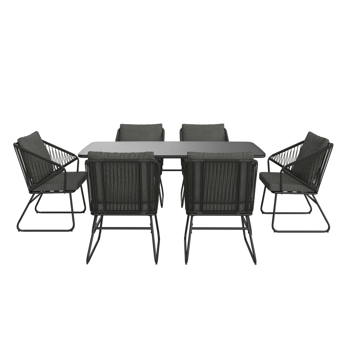 ZOSTAVA ZÁHRADNÉHO NÁBYTKU kov, plast, sklo, textil - čierna/tmavosivá, Design, kov/textil (58/85/85/76/60/180cm) - Ambia Garden