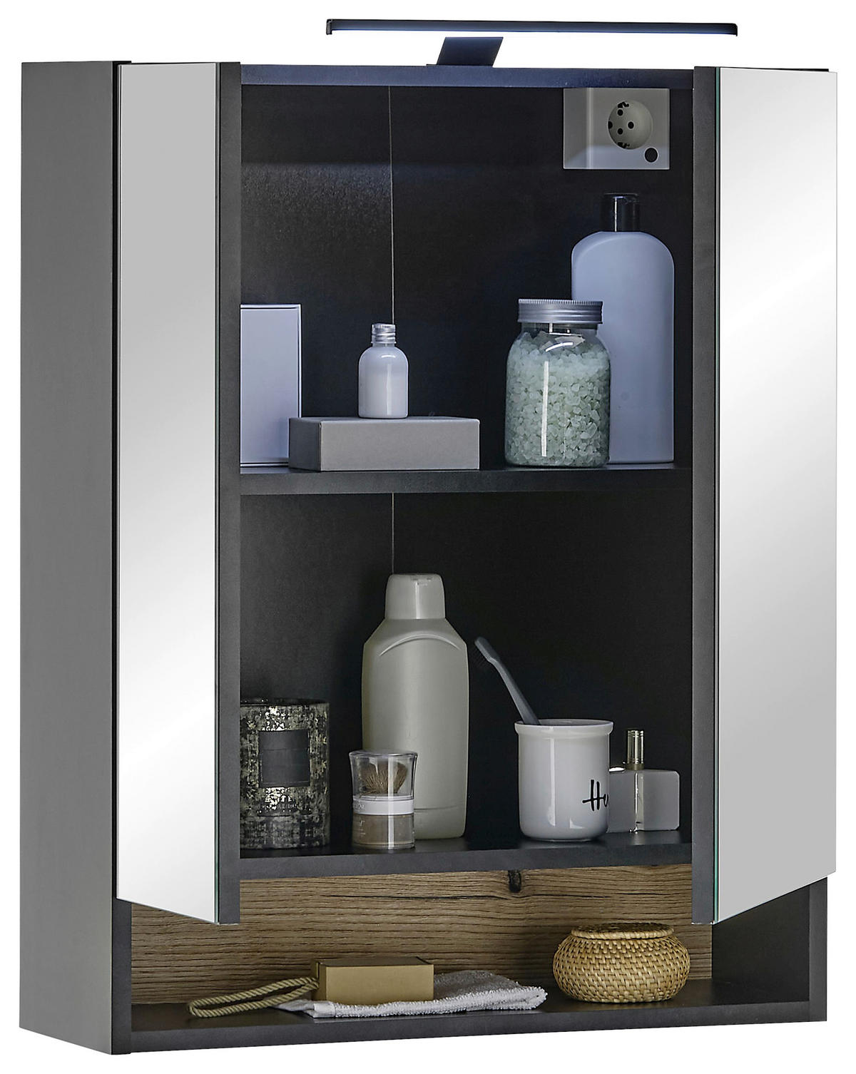 SPIEGELSCHRANK 60/75/23 cm  - Schwarz, KONVENTIONELL, Glas/Holzwerkstoff (60/75/23cm) - home24