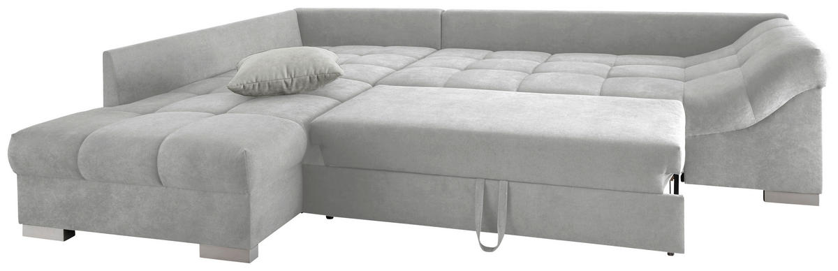 ECKSCHLAFSOFA Silberfarben Mikrofaser  - Silberfarben, Design, Holz/Textil (202/298cm) - MID.YOU