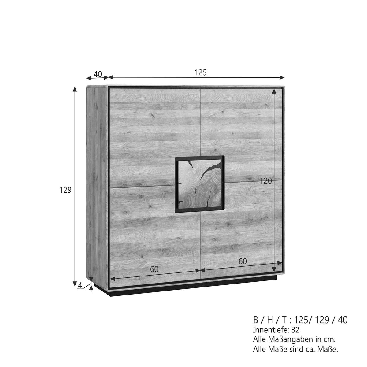 HIGHBOARD    - Wildeiche/Schwarz, Basics, Holz (129cm) - Livetastic