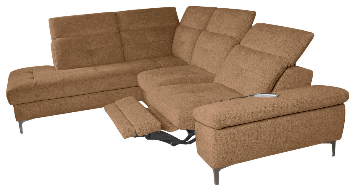 ECKSOFA Terracotta Webstoff  - Terracotta/Schwarz, KONVENTIONELL, Textil/Metall (225/288cm) - Carryhome