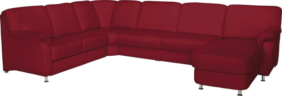 WOHNLANDSCHAFT Rot Echtleder  - Rot/Alufarben, KONVENTIONELL, Leder/Metall (239/329/165cm) - Beldomo Premium