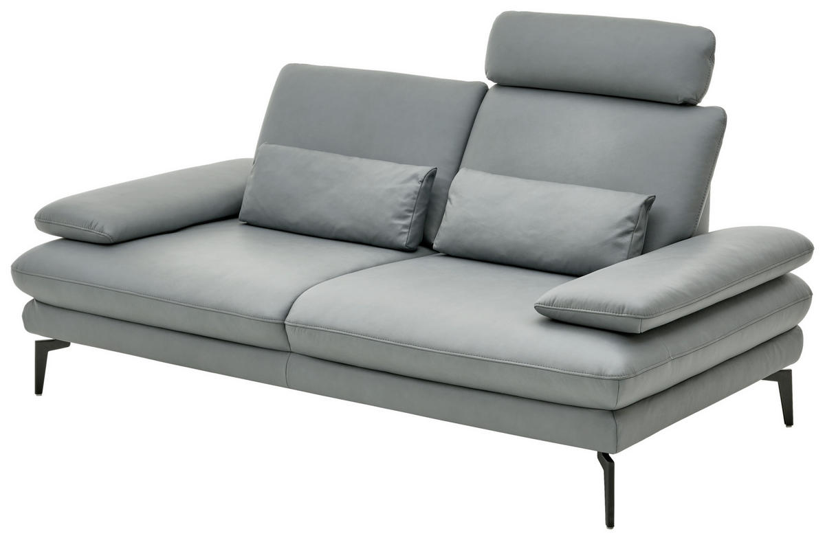 2,5-SITZER in Echtleder Grau  - Schwarz/Grau, Design, Leder/Metall (196/86/104cm) - Dieter Knoll