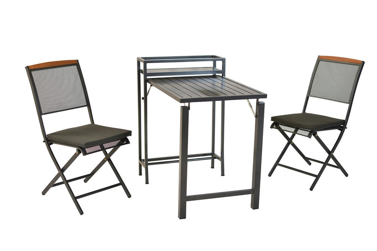 BALKONSET Graphitfarben, Grau, Akaziefarben 5-teilig  - Graphitfarben/Grau, KONVENTIONELL, Holz/Textil - Gardenson