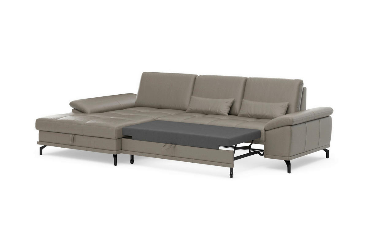 ROHOVÁ SEDAČKA, koža, textil, sivá - čierna/sivá, Basics, kov/koža (176/301cm) - Sit & More