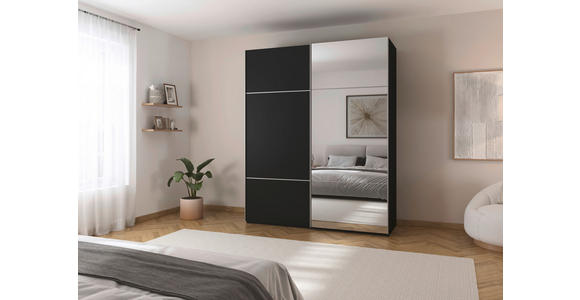 SCHWEBETÜRENSCHRANK 201/223/68 cm 2-türig Schwarz - Alufarben/Schwarz, KONVENTIONELL, Glas/Holzwerkstoff (201/223/68cm) - Novel