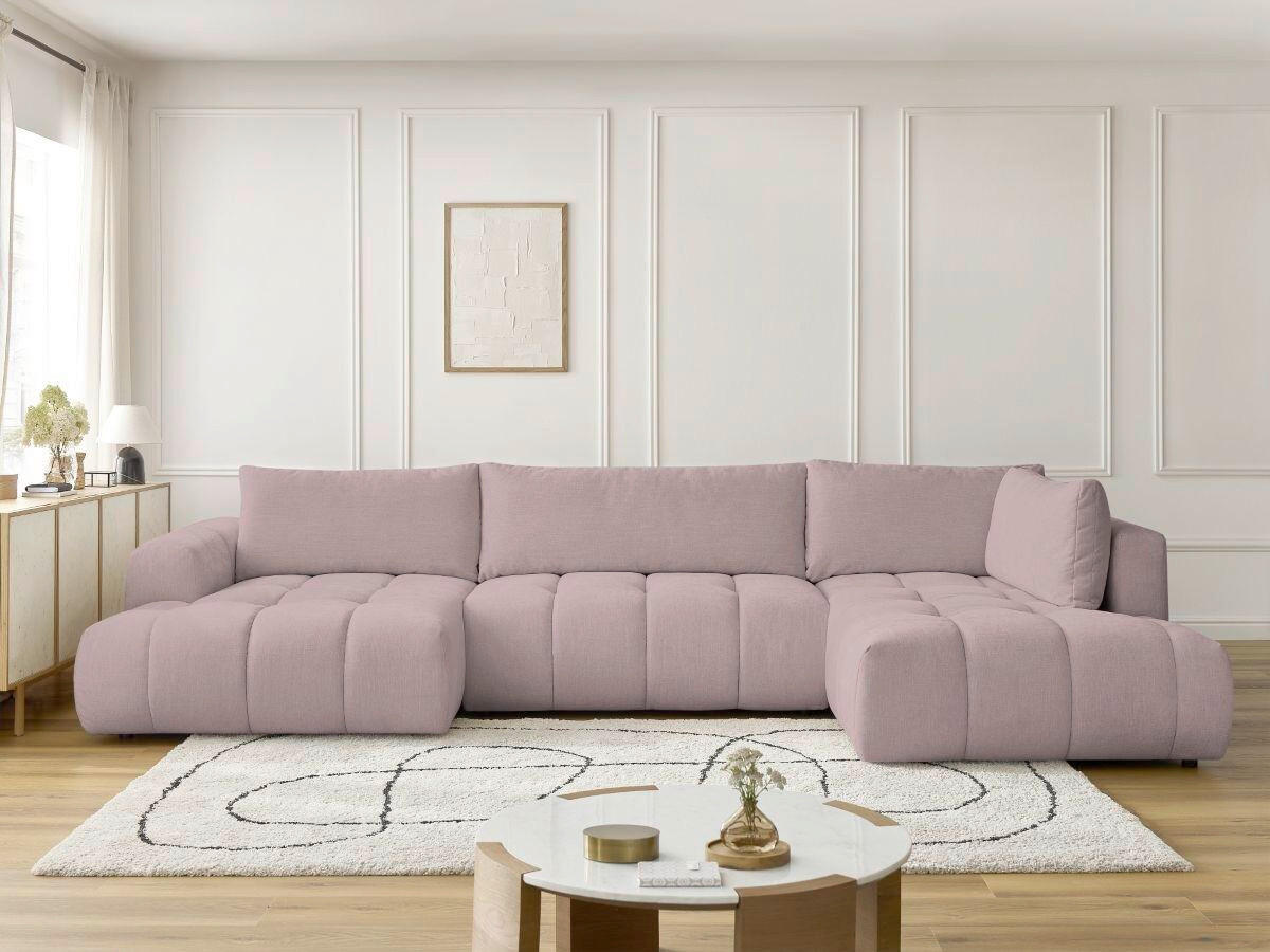 WOHNLANDSCHAFT  FUJI  Pink Leinenoptik  - Pink/Schwarz, MODERN, Kunststoff/Textil (160/377/204cm)