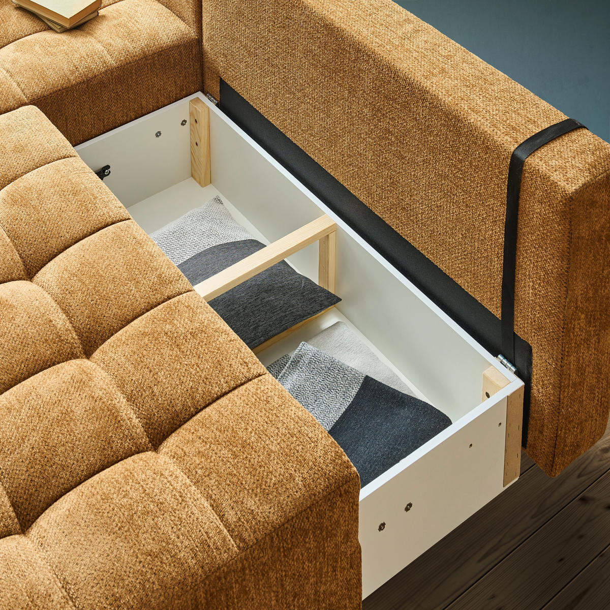 ECKSOFA in Chenille Rostfarben  - Rostfarben/Schwarz, MODERN, Kunststoff/Textil (145/204cm) - home24