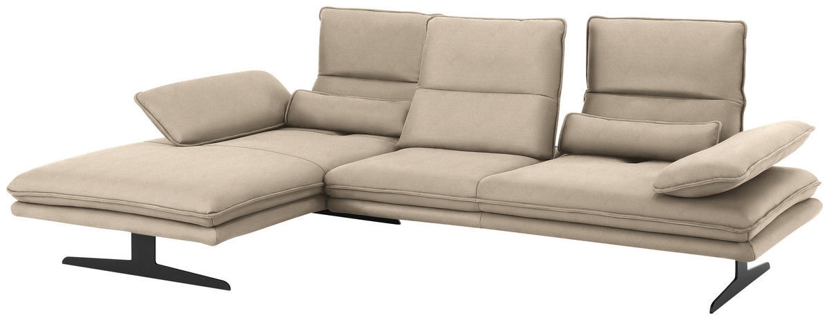 ECKSOFA in Mikrofaser Beige  - Beige/Schwarz, Design, Textil/Metall (164/291cm) - Chilliano