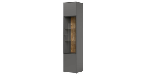 VITRINE  in massiv Eiche Grau, Eichefarben - Eichefarben/Grau, Design, Glas/Holz (45/215/42cm) - Moderano