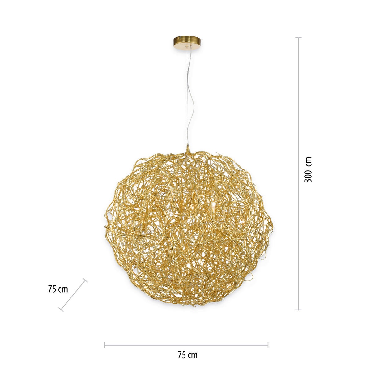 HÄNGELEUCHTE Sarea 75/75/300 cm   - Goldfarben, Design, Glas/Kunststoff (75/75/300cm) - Paul Neuhaus