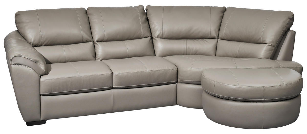 ECKSOFA  in Kombination Echtleder/Lederlook Grau  273/194 cm  - Wengefarben/Grau, KONVENTIONELL, Leder/Holz (273/194cm) - Livetastic