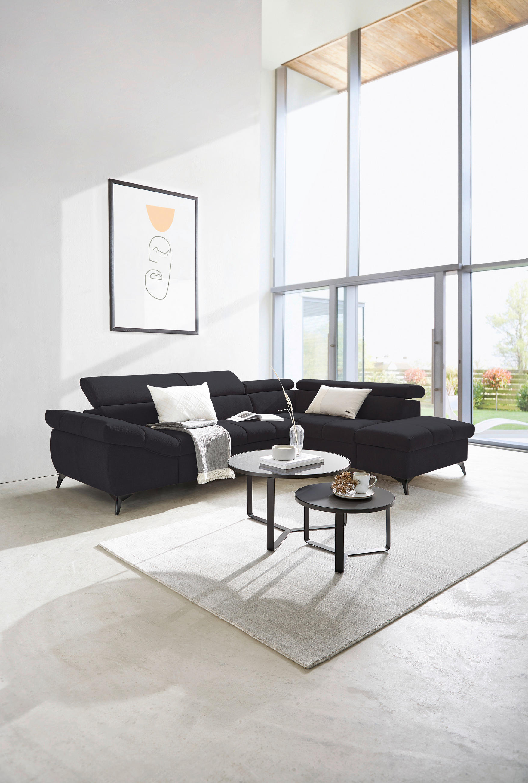 ECKSOFA in Mikrofaser Schwarz  - Schwarz, Design, Kunststoff/Textil (279/210cm) - Livetastic