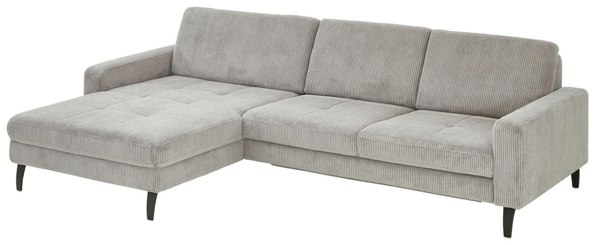 ECKSOFA Hellgrau Cord  - Hellgrau/Schwarz, MODERN, Textil/Metall (177/302cm) - Beldomo Style
