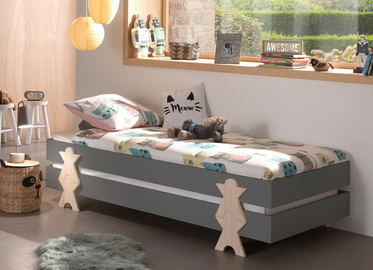 STAPELBETT  90/200 cm  Grau  - Kieferfarben/Grau, MODERN, Holz/Holzwerkstoff (90/200cm) - Vipack