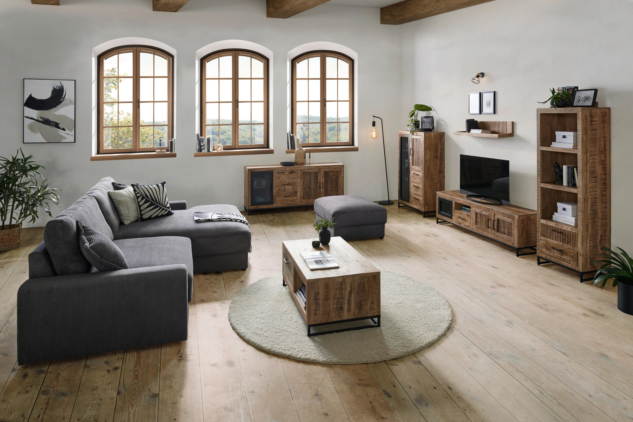 LOWBOARD in 175/50/40 cm - Hellbraun/Schwarz, Design, Glas/Holz (175/50/40cm) - Carryhome