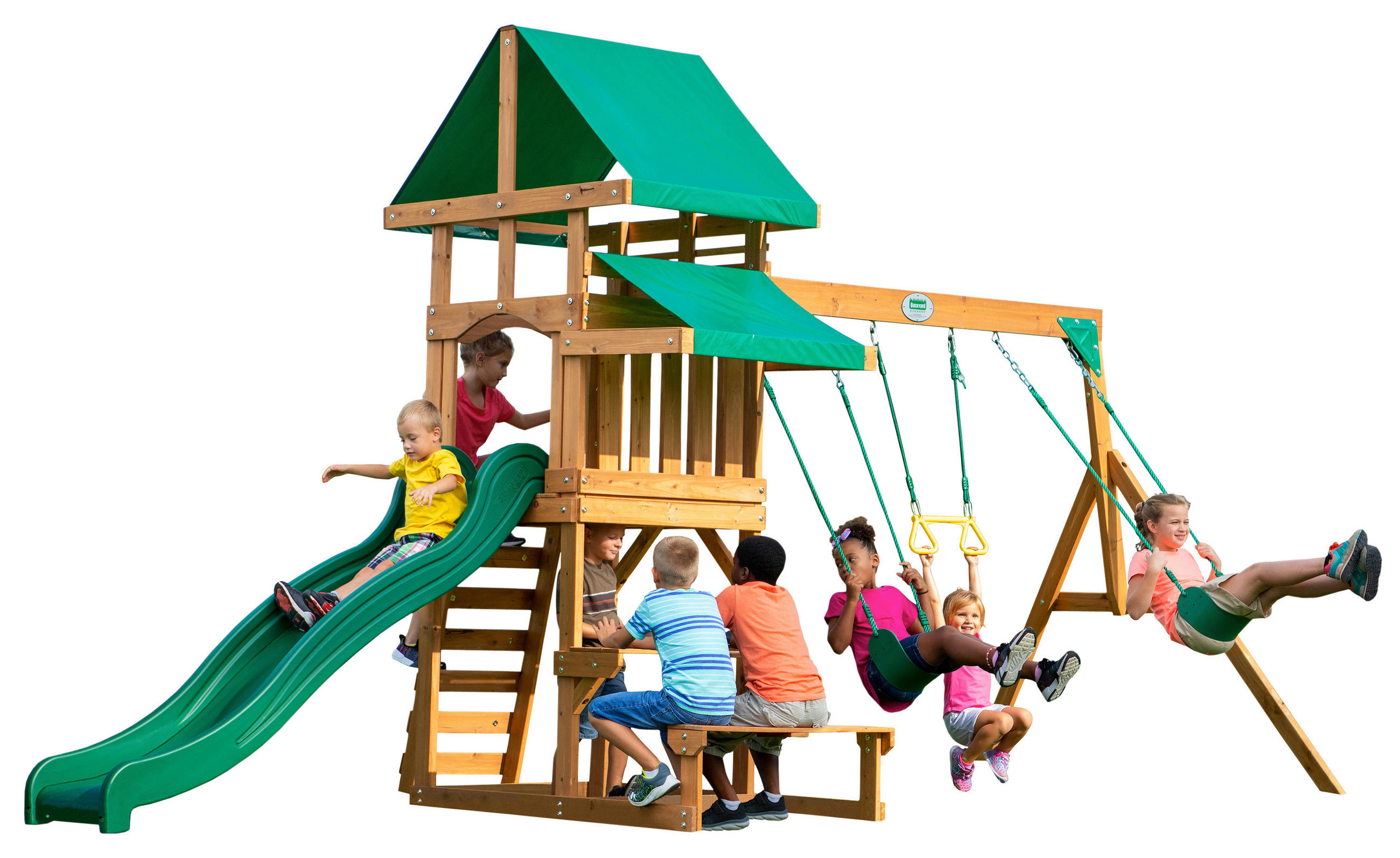 SPIELTURM BACKYARD BELMONT 220/290/540 cm  - Dunkelgrün/Gelb, KONVENTIONELL, Holz (220/290/540cm) - Ambia Garden