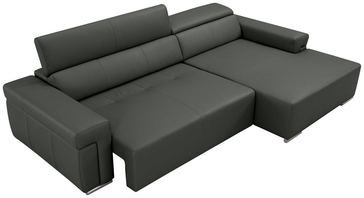 Ecksofa inkl. Funktion DUA Anthrazit Echtleder  - Chromfarben/Anthrazit, Design, Leder/Metall (293/170cm) - Novel