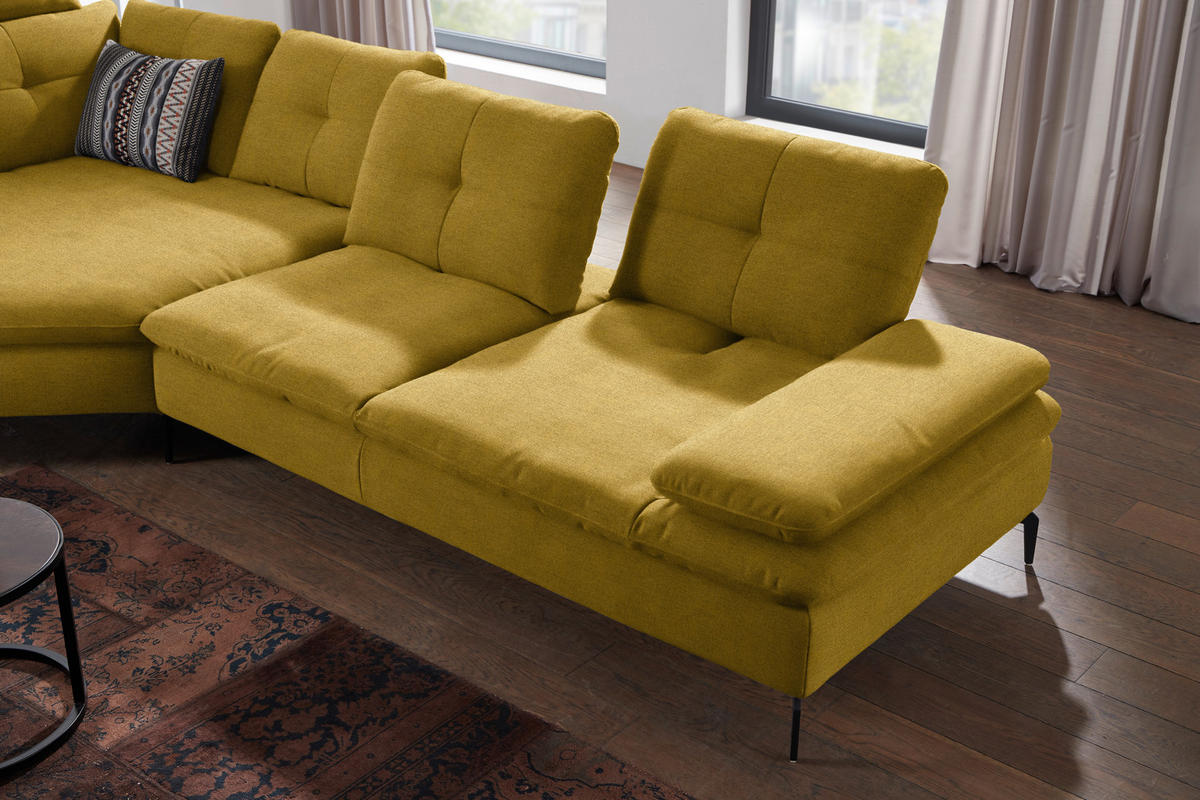 ECKSOFA in Flachgewebe Hellgrün  157/344 cm  - Schwarz/Hellgrün, Design, Textil/Metall (157/344cm) - Chilliano