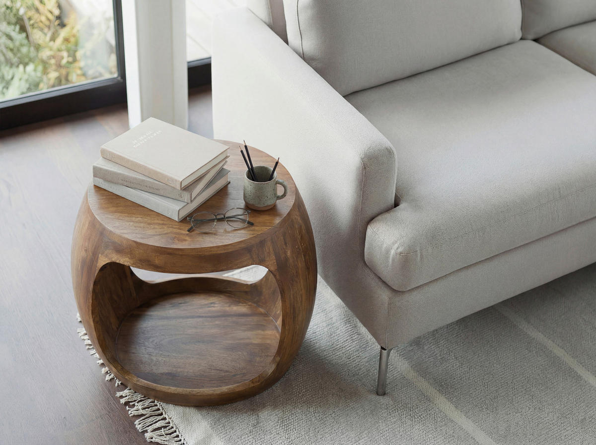 BEISTELLTISCH 50/50/40 cm WL7.432 Mangoholz massiv Braun rund  - Braun, Design, Holz (50/50/40cm) - MID.YOU