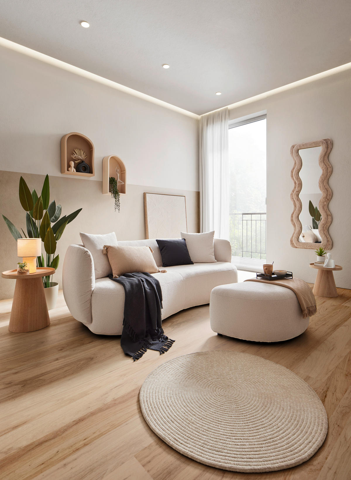 BIG SOFFA i chenille beige  - beige/svart, Modern, textil/plast (235/72/110cm) - MID.YOU