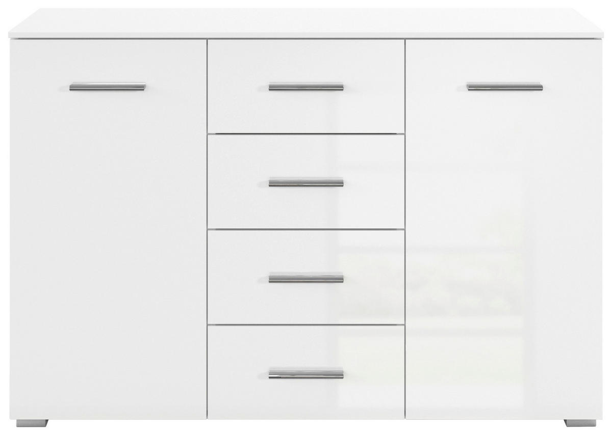 SIDEBOARD  120/81/42 cm 4 Schublade(n)  - Weiß Hochglanz/Alufarben, KONVENTIONELL, Holzwerkstoff/Kunststoff (120/81/42cm) - home24