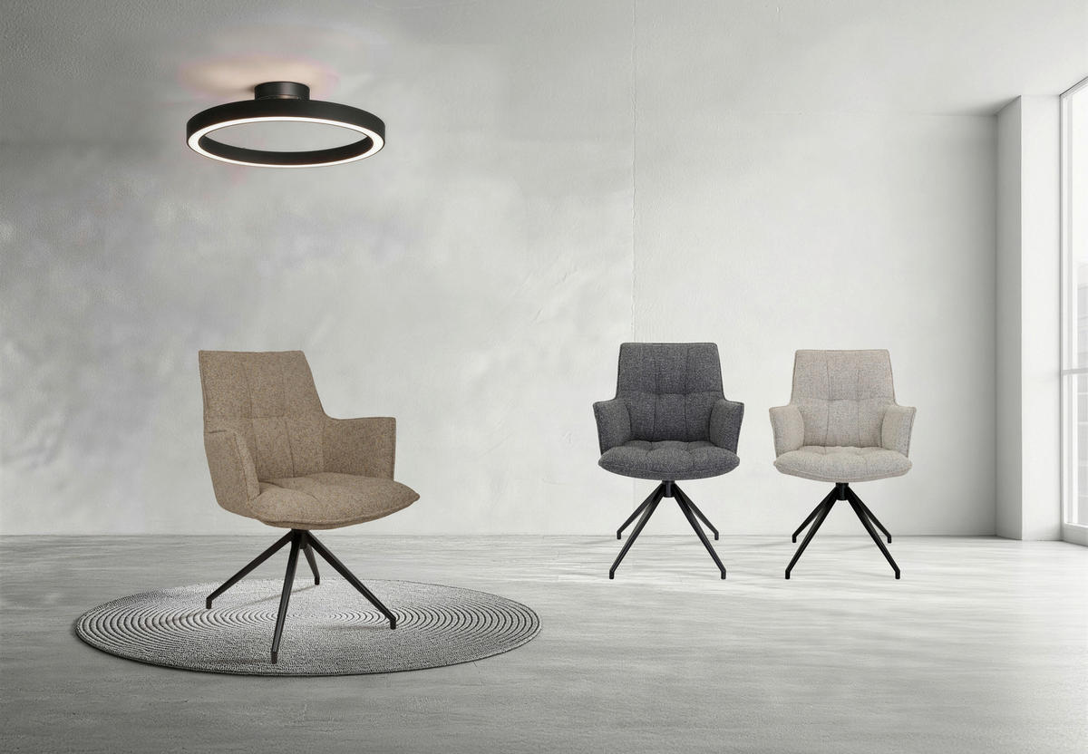 ARMLEHNSTUHL  Sitzfläche 360° drehbar, automatische Rückholfunktion Leinenoptik  Schwarz, Beige  - Beige/Schwarz, Design, Textil/Metall (59/89,5/63cm) - Novel