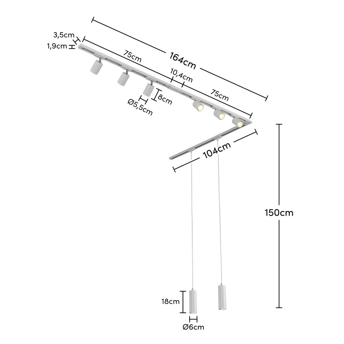 DECKENLEUCHTE 262 cm   - Weiß, Trend, Kunststoff/Metall (262cm) - Novel