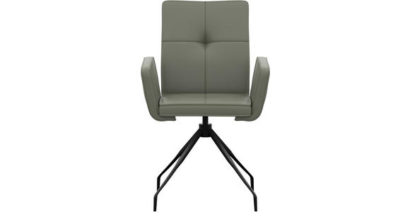 ARMLEHNSTUHL  Lederauswahl  Echtleder  - Schwarz/Graugrün, Design, Leder/Metall (65/91/58cm) - Moderano