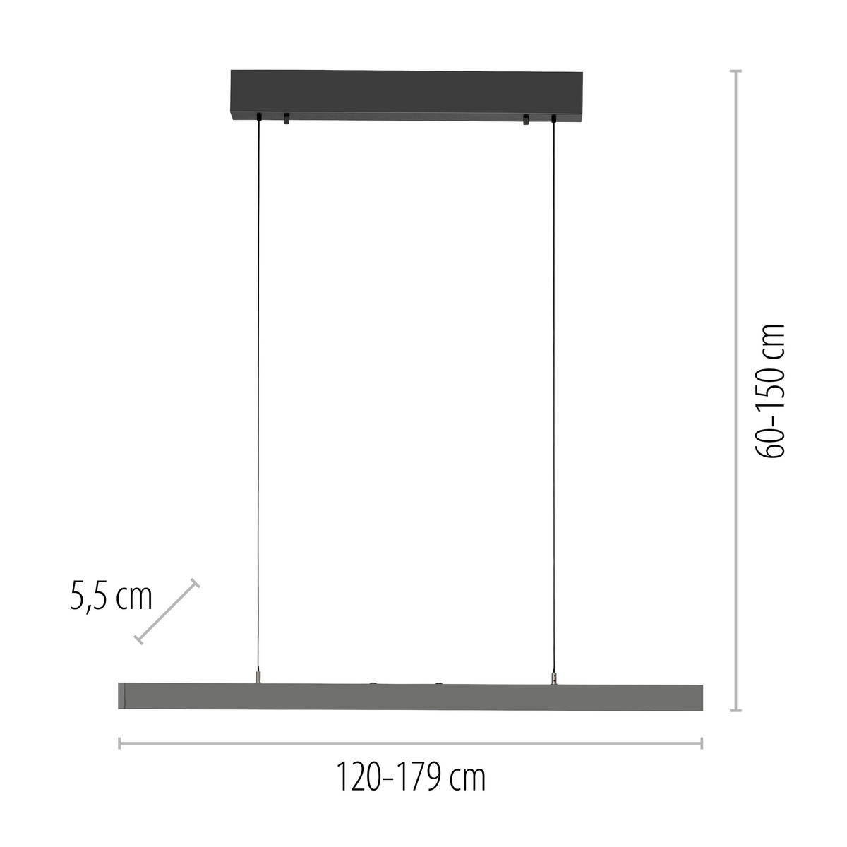 LED-HÄNGELEUCHTE 179/55/150 cm  - Anthrazit, Design, Kunststoff/Metall (179/55/150cm)