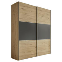 SCHWEBETÜRENSCHRANK in Anthrazit, Eiche Artisan  - Anthrazit/Alufarben, Holzwerkstoff/Metall (225/222/68cm) - Moderano