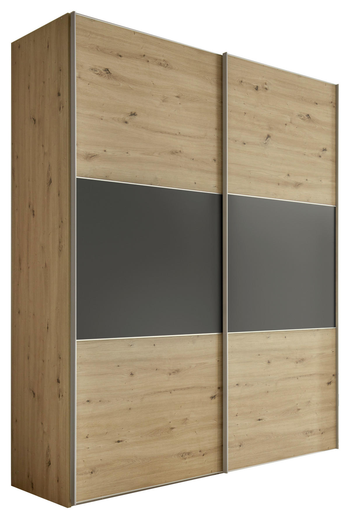 SCHWEBETÜRENSCHRANK in Anthrazit, Eiche Artisan  - Anthrazit/Alufarben, Holzwerkstoff/Metall (225/222/68cm) - Moderano