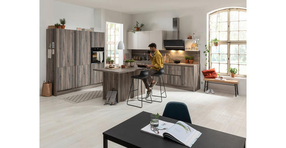 EINBAUKÜCHE   - Eichefarben/Weiß, Design, Holzwerkstoff - Novel